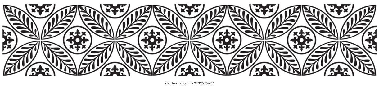 Swirling ornamental decorative floral border. Ornamental floral vine border design.