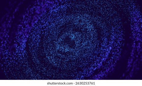 Swirling Particle Galaxy in Blue and Purple, Abstract Digital Space or Data Cloud Concept with Dynamic Motion and Energy Flow. Vector Illustration.