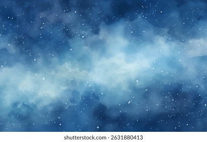 Swirling patterns of deep blue and light azure blend together, creating a celestial background filled with shimmering stars against a night sky, evoking a sense of tranquility and wonder