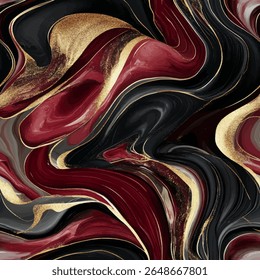 Swirling patterns in deep burgundy, black, and gold colors, grunge lines ikat pattern, ikat seamless pattern, Vector illustration background for print the paper.