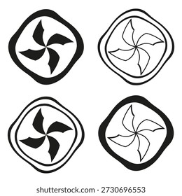 Conjunto de iconos de hélice giratoria. Símbolo de movimiento circular. Marcos de contorno cuadrado. Elementos decorativos de Vector. EPS 10.