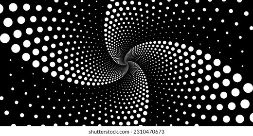 Swirling radial background. Black and white Halftone dotted background Pop art overlay texture.