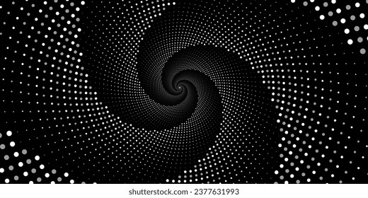 Swirling radial background. Black and white Halftone dotted background Pop art overlay texture. hand drawn, not AI