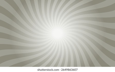 Swirling radial gray background. Gray groovy vortex spiral twirl. Twirl sunburst psychedelic pattern. Swirl candy background. Vector illustration.