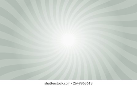 Swirling radial gray background. Gray groovy vortex spiral twirl. Twirl sunburst psychedelic pattern. Swirl candy background. Vector illustration.