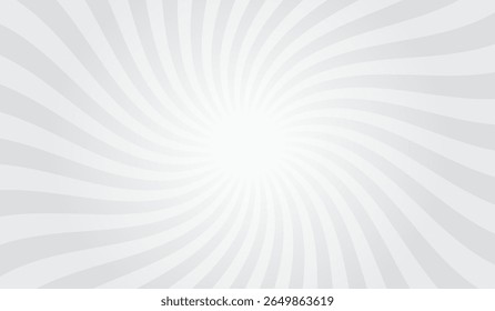 Swirling radial gray background. Gray groovy vortex spiral twirl. Twirl sunburst psychedelic pattern. Swirl candy background. Vector illustration.