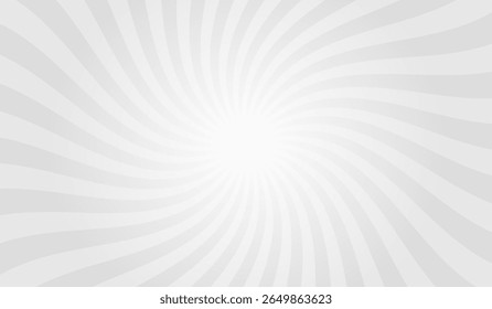 Swirling radial gray background. Gray groovy vortex spiral twirl. Twirl sunburst psychedelic pattern. Swirl candy background. Vector illustration.