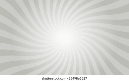 Swirling radial gray background. Gray groovy vortex spiral twirl. Twirl sunburst psychedelic pattern. Swirl candy background. Vector illustration.