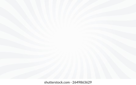 Swirling radial gray background. Gray groovy vortex spiral twirl. Twirl sunburst psychedelic pattern. Swirl candy background. Vector illustration.