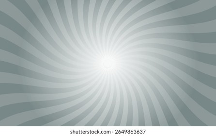 Swirling radial gray background. Gray groovy vortex spiral twirl. Twirl sunburst psychedelic pattern. Swirl candy background. Vector illustration.