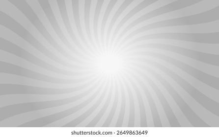 Swirling radial gray background. Gray groovy vortex spiral twirl. Twirl sunburst psychedelic pattern. Swirl candy background. Vector illustration.