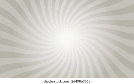 Swirling radial gray background. Gray groovy vortex spiral twirl. Twirl sunburst psychedelic pattern. Swirl candy background. Vector illustration.