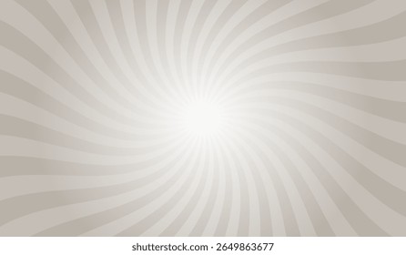 Swirling radial gray background. Gray groovy vortex spiral twirl. Twirl sunburst psychedelic pattern. Swirl candy background. Vector illustration.
