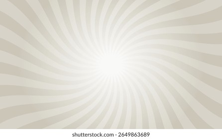 Swirling radial gray background. Gray groovy vortex spiral twirl. Twirl sunburst psychedelic pattern. Swirl candy background. Vector illustration.