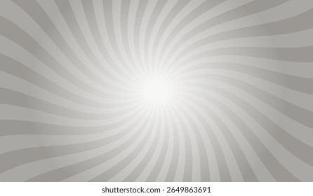 Swirling radial gray background. Gray groovy vortex spiral twirl. Twirl sunburst psychedelic pattern. Swirl candy background. Vector illustration.