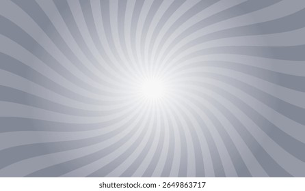 Swirling radial gray background. Gray groovy vortex spiral twirl. Twirl sunburst psychedelic pattern. Swirl candy background. Vector illustration.