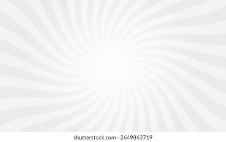 Swirling radial gray background. Gray groovy vortex spiral twirl. Twirl sunburst psychedelic pattern. Swirl candy background. Vector illustration.