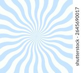 Swirling radial ice cream background. Vector illustration for swirl design. Summer vortex spiral twirl. Blue colors. Helix rotation rays. Converging psychedelic scalable stripes. Fun sun light beams