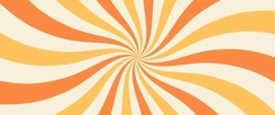Swirling Radial Ice Cream Background. Orange Groovy Vortex Spiral Twirl. Twirl Sunburst Psychedelic Pattern. Orange Lollipop Texture. Swirl Candy Background. Vector Illustration.