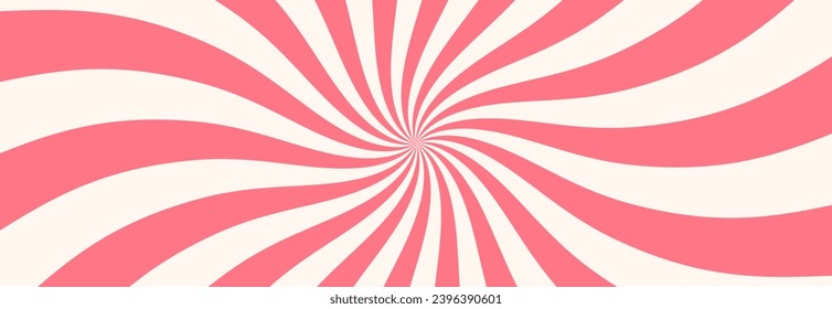 Swirling radial ice cream background. Pink vortex spiral twirl. Twirl psychedelic sunburst pattern. Strawberry and milk lollipop texture. Swirl candy background. Vector illustration.