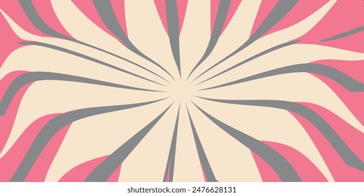 Swirling radial ice cream background. Vector illustration for swirl design. Summer. Vortex spiral twirl. Pink. Helix rotation rays. Converging psychadelic scalable stripes. Fun sun light beams