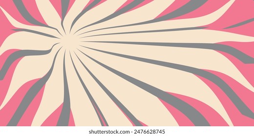 Swirling radial ice cream background. Vector illustration for swirl design. Summer. Vortex spiral twirl. Pink. Helix rotation rays. Converging psychadelic scalable stripes. Fun sun light beams