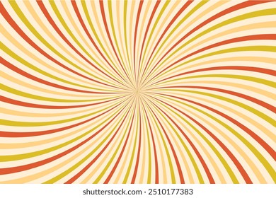 Swirling radial ice cream background. Orange groovy vortex spiral twirl. Twirl sunburst psychedelic pattern. Orange lollipop texture. Swirl candy background. Vector illustration