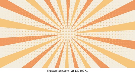 Swirling radial ice cream background. Orange groovy vortex spiral twirl. Twirl sunburst psychedelic pattern. Orange lollipop texture. Swirl candy background. Vector illustration.