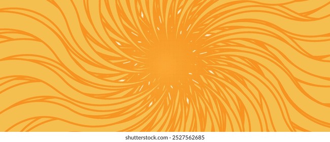 Swirling radial ice cream background. Orange groovy vortex spiral twirl. Twirl sunburst psychedelic pattern. Orange lollipop texture.