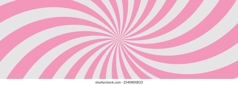 Fundo de sorvete radial girando. Ilustração vetorial para design de espiral. Verão. Espiral em vórtice. Fundo rosa e branco. Raios de rotação da hélice. Convergente