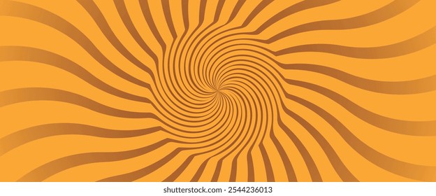 Fondo de helado radial remolino. Giro en espiral de vórtice groovy naranja. Girar el patrón psicodélico de la explosión del sol. Textura de piruleta naranja. Fondo de caramelo de remolino. Ilustración vectorial.