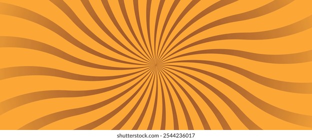 Fondo de helado radial remolino. Giro en espiral de vórtice groovy naranja. Girar el patrón psicodélico de la explosión del sol. Textura de piruleta naranja. Fondo de caramelo de remolino. Ilustración vectorial.