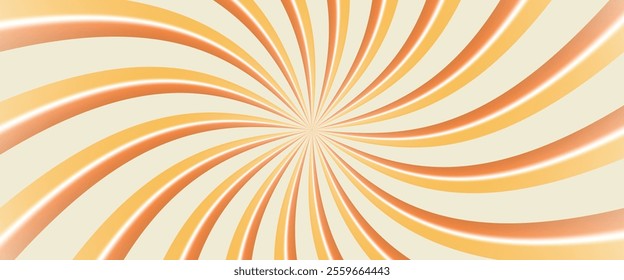 Swirling radial ice cream background. Orange groovy vortex spiral twirl. Twirl sunburst psychedelic pattern. Orange lollipop texture. Swirl candy background.