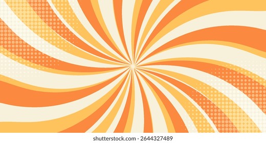 Fundo de sorvete radial girando. Espiral espiral de vórtice groovy laranja. Torcer padrão psicodélico de explosão solar. Textura de pirulito laranja. vetor eps 10.