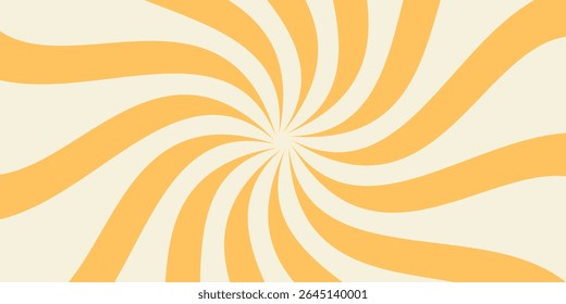 Fundo de sorvete radial girando. Espiral espiral de vórtice groovy laranja. Torcer padrão psicodélico de explosão solar. Textura de pirulito laranja. Fundo de redemoinho doce. Ilustração vetorial.