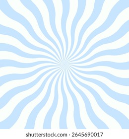 Fundo de sorvete radial girando. Ilustração vetorial para design de espiral. Turbilhão espiral de vórtice de verão. Cores azuis. Raios de rotação da hélice. Listras escaláveis psicodélicas convergentes. Diversão de raios de luz solar