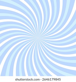 Fundo de sorvete radial girando. Ilustração vetorial para design de espiral. Turbilhão espiral de vórtice de verão. Cores azuis. Raios de rotação da hélice. Listras escaláveis psicodélicas convergentes. Diversão de raios de luz solar
