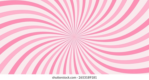 Swirling radial ice cream background. Pink groovy vortex spiral twirl. Twirl sunburst psychedelic pattern. Orange lollipop texture. Swirl candy background. Vector illustration