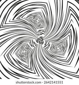 Swirling radial pattern. Abstract spiral vortex. Hypnotic dynamic motion. Vector art illusion.