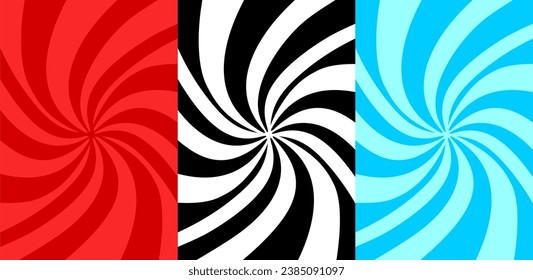 Swirling radial pattern background. Vector illustration for swirl design. Vortex starburst spiral twirl square. Helix rotation rays. Converging Psychadelic scalable stripes. Fun sun light beams.