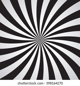 Swirling radial pattern background. Vector illustration for swirl design. Vortex starburst spiral twirl square. Helix rotation rays. Converging psychadelic scalable stripes. Fun sun light beams.