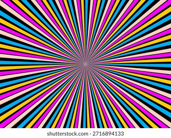Remolino radial de fondo retro. Ilustración vectorial para el diseño de remolino. Vórtice espiral giratorio. Viga giratoria helicoidal. Unificando la línea medible psicodélica. Encantador sol.