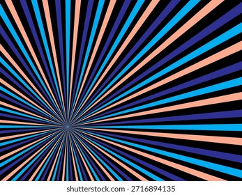 Remolino radial de fondo retro. Ilustración vectorial para el diseño de remolino. Vórtice espiral giratorio. Viga giratoria helicoidal. Unificando la línea medible psicodélica. Encantador sol.
