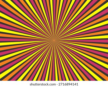 Remolino radial de fondo retro. Ilustración vectorial para el diseño de remolino. Vórtice espiral giratorio. Viga giratoria helicoidal. Unificando la línea medible psicodélica. Encantador sol.