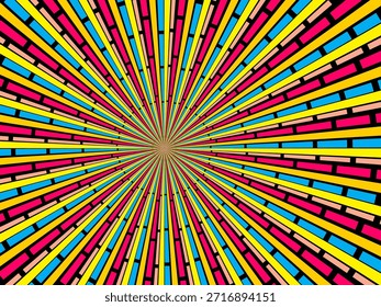 Remolino radial de fondo retro. Ilustración vectorial para el diseño de remolino. Vórtice espiral giratorio. Viga giratoria helicoidal. Unificando la línea medible psicodélica. Encantador sol.