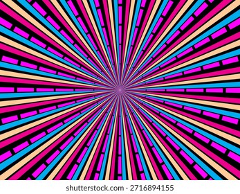 Swirling radial retro background. Vector illustration for swirl design. Spinning spiral vortex. Helical rotating beam. Unifying the psychedelic measurable line. Delightful sunshine.