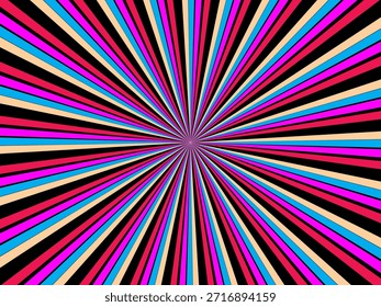Remolino radial de fondo retro. Ilustración vectorial para el diseño de remolino. Vórtice espiral giratorio. Viga giratoria helicoidal. Unificando la línea medible psicodélica. Encantador sol.