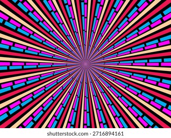 Remolino radial de fondo retro. Ilustración vectorial para el diseño de remolino. Vórtice espiral giratorio. Viga giratoria helicoidal. Unificando la línea medible psicodélica. Encantador sol.