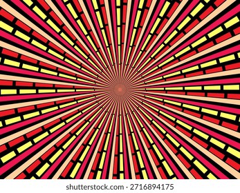 Remolino radial de fondo retro. Ilustración vectorial para el diseño de remolino. Vórtice espiral giratorio. Viga giratoria helicoidal. Unificando la línea medible psicodélica. Encantador sol.