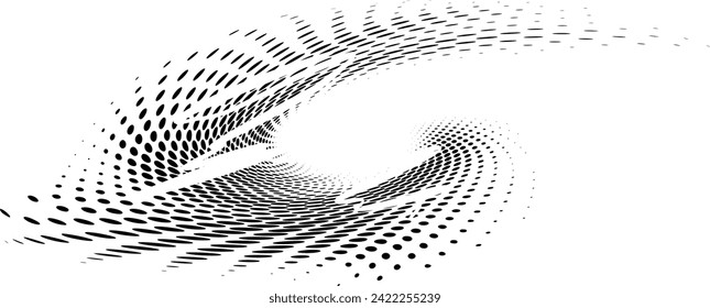 Swirling radial and spiral polka dot frame is crossed out with a faded stroke. Vector.